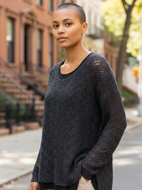 16: Roz & Ali Women’s 2X Charcoal Metallic Textured Sparkle Sweater